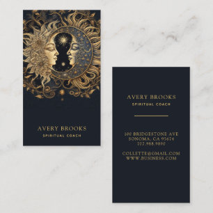 Tarjeta De Visita Celestial Gold Black Sun Moon Coach Espiritual