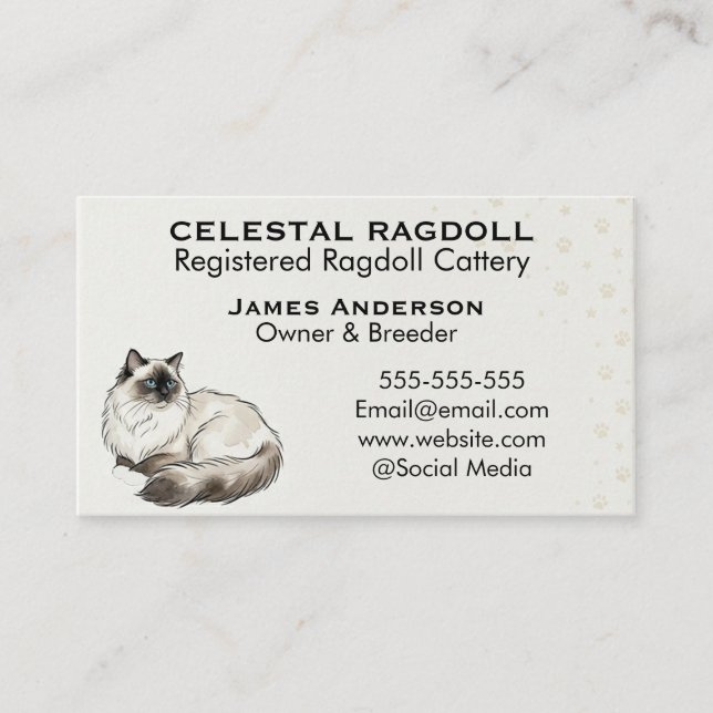 Tarjeta De Visita Celestial Ragdoll Registered Cattery Business Card (Anverso)