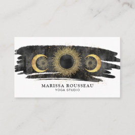 Tarjeta De Visita Celestial Sun Moon Stars Gold Black White Yoga