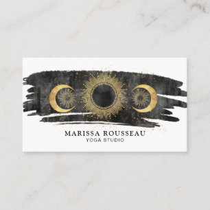 Tarjeta De Visita Celestial Sun Moon Stars Gold Black White Yoga