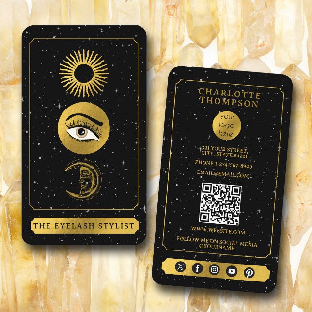 Tarjeta De Visita Celestial Tarot Sun Moon Eyelash Stylist (Celestial Tarot Sun Moon Eyelash Stylist Business Card)