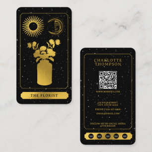 Tarjeta De Visita Celestial Tarot Sun Moon Florist Floral Gold