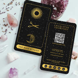 Tarjeta De Visita Celestial Tarot Sun Moon Hairdresser Black Gold
