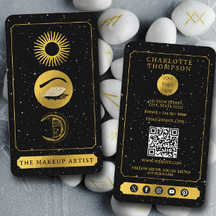 Tarjeta De Visita Celestial Tarot Sun Moon Makeup Artista Oro Negro