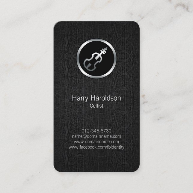 Tarjeta De Visita Cellist Cello Icon Black Grunge Business Card (Anverso)