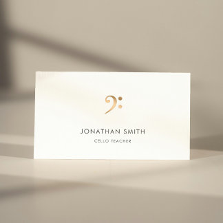 Tarjeta De Visita Cello Teacher Gold Bass Clef Moderno