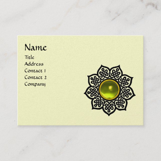 Tarjeta De Visita CELTIC FLOWER AMARILLO GEM MONOGRAM Cream Luxury (Anverso)