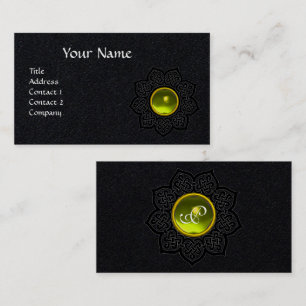 Tarjeta De Visita CELTIC KNOT FLOWER AMARILLO GEMSTONE MONOGRAM Negr