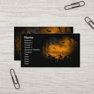 Tarjeta De Visita Cementerio de Halloween con murciélagos y lápidas