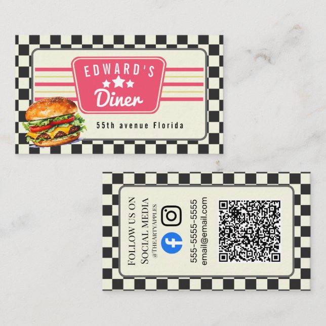 Tarjeta De Visita cena retro americana 1960 milkshake de los años 19 (Anverso / Reverso)