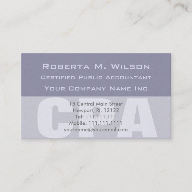 Tarjeta De Visita Censor jurado de cuentas CPA elegante (Anverso)