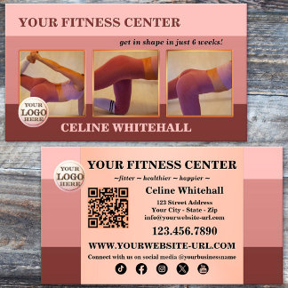 Tarjeta De Visita Centro de Fitness Foto Rosa Profesional