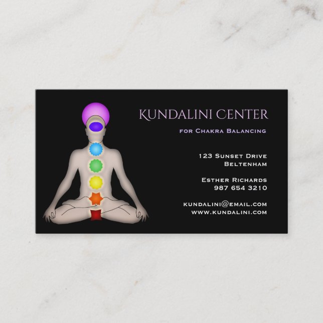 Tarjeta De Visita Centro de Kundalini para el equilibrio de Chakra (Anverso)