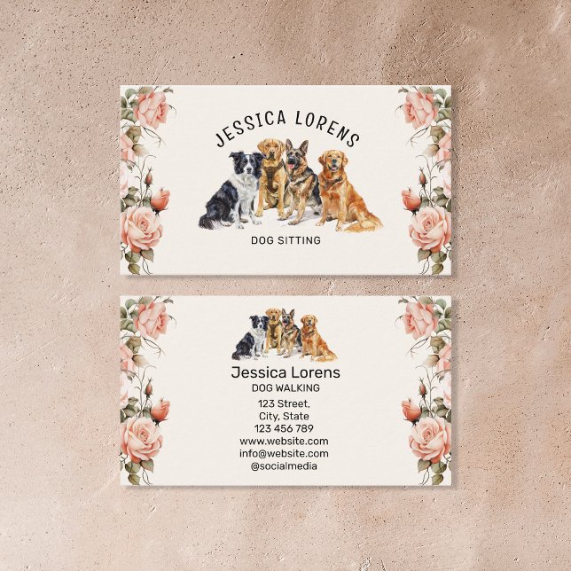 Tarjeta De Visita Centro de Perros Florales, Mascota Groomer, veteri (Subido por el creador)