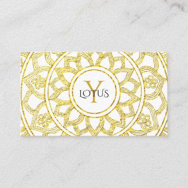 Tarjeta De Visita Centro de Yoga Gold Lotus Floral Mandala (Anverso)