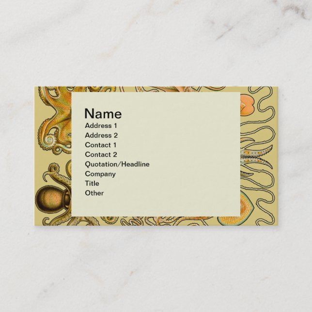 Tarjeta De Visita Cephalopod Octopus Naturaleza marina de calamar (Anverso)