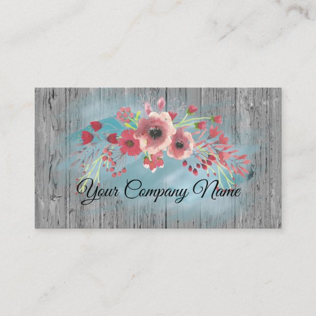 Tarjeta De Visita Cepillado de acuarela rosa turquesa floral (Anverso)