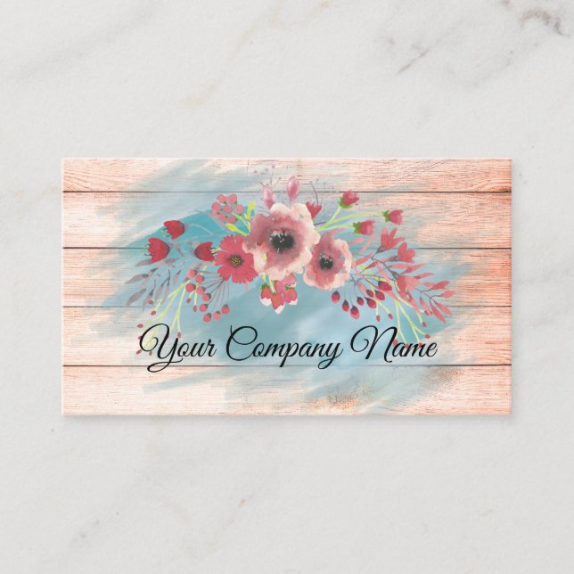 Tarjeta De Visita Cepillado de acuarela rosa turquesa floral (Anverso)