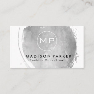 Tarjeta De Visita Cepillado de color gris contemporáneo con monogram