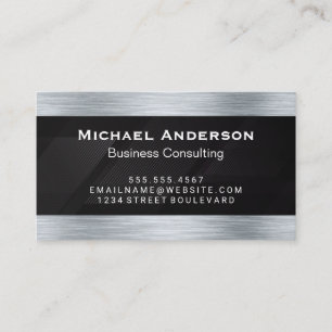 Tarjeta De Visita Cepillado de plata metálica   Línea de bandas negr