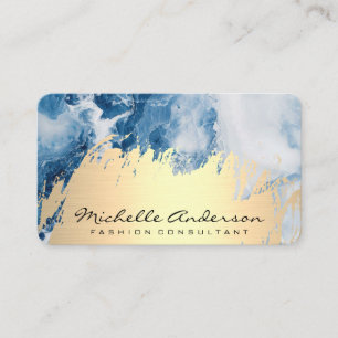 Tarjeta De Visita Cepillado dorado   Fondo de Marble Azul