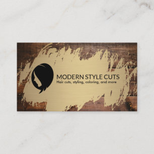 Tarjeta De Visita Cepillado dorado   Madera   Hairstylist Barber