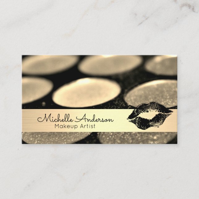 Tarjeta De Visita Cepillado dorado | Paleta de maquillaje | Beso (Anverso)