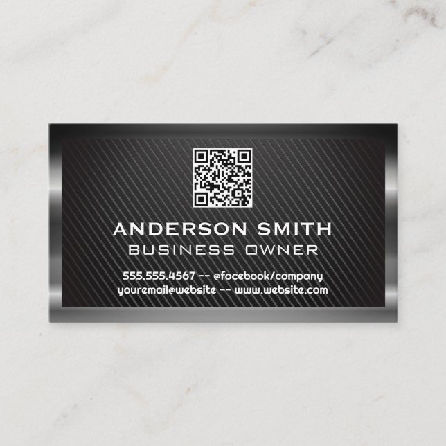 Tarjeta De Visita Cepillado metálico | Código QR | Fibra de carbono (Anverso)