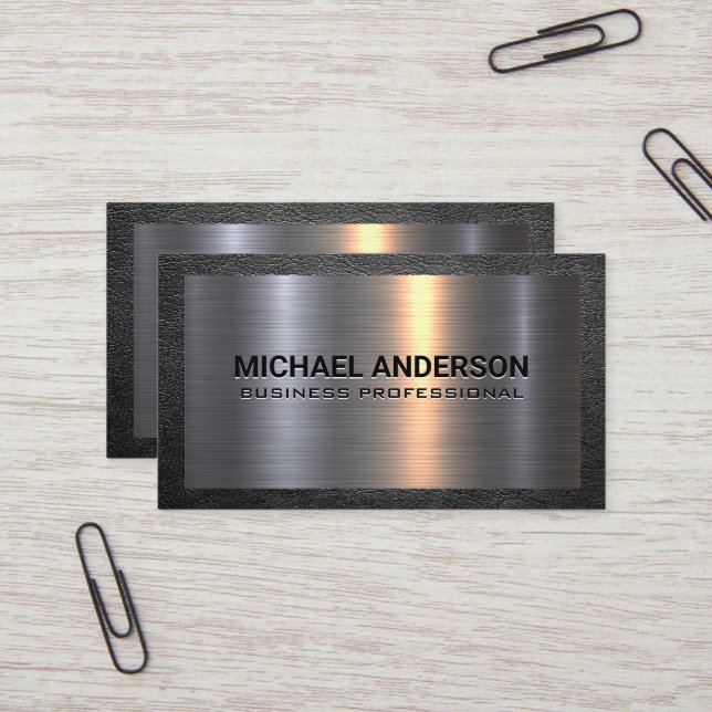 Tarjeta De Visita Cepillado plateado de aluminio metalizado | Borde  (Anverso/Reverso In Situ)