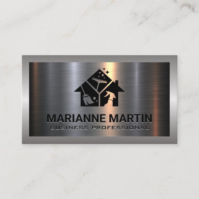 Tarjeta De Visita Cepillado plateado de aluminio metalizado | Iconos (Anverso)