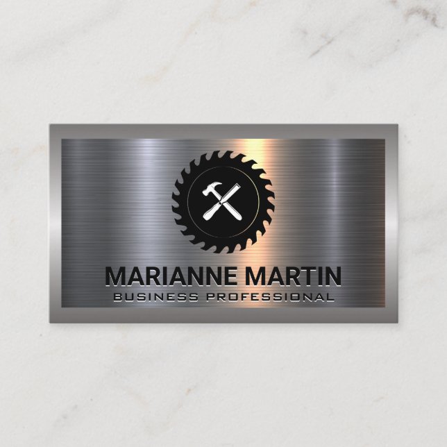 Tarjeta De Visita Cepillado plateado de aluminio metalizado | Saw an (Anverso)
