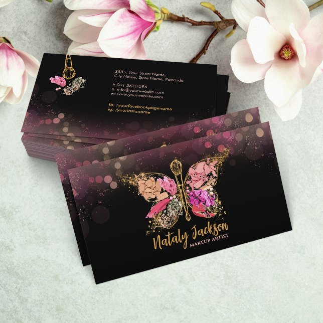 Tarjeta De Visita Cepillo de maquillaje de mariposa dorada (Subido por el creador)