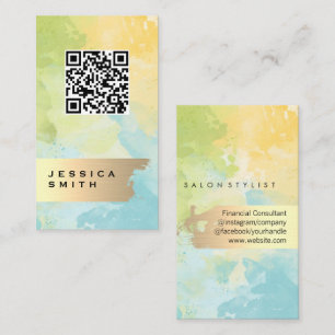 Tarjeta De Visita Cepillo de oro elegante   Código QR   Acuarela