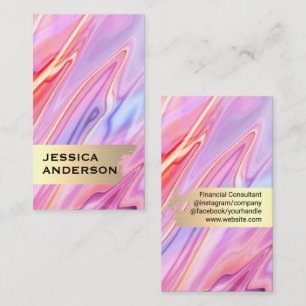 Tarjeta De Visita Cepillo de oro elegante   Fondo líquido arcoiris