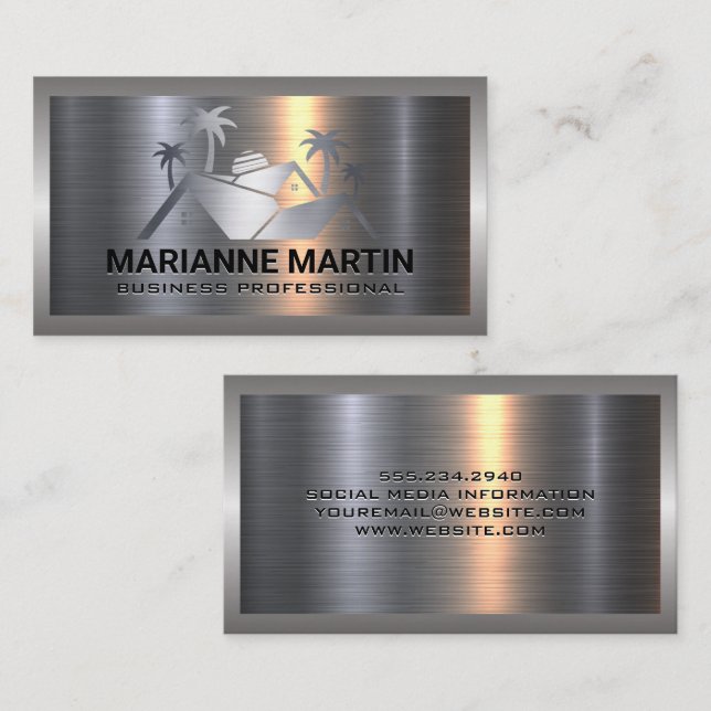 Tarjeta De Visita Cepillo metalizado | Logotipo inmobiliario (Anverso / Reverso)