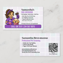Tarjeta De Visita Cepillo Resbaloso Morado para Cachorros QR Groomin
