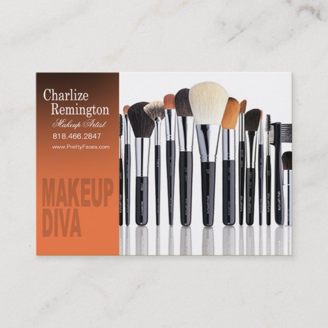 Tarjeta De Visita Cepillos de la diva del maquillaje - artista de (Anverso)