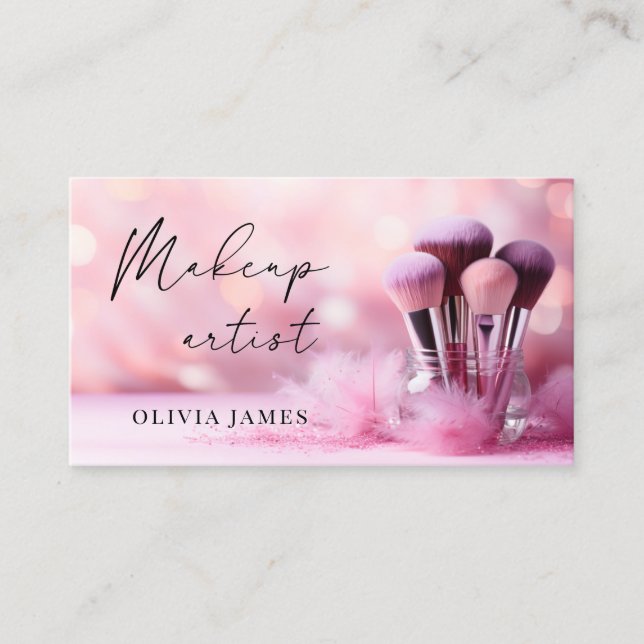 Tarjeta De Visita Cepillos rosados maquilladores artista cosmético (Anverso)