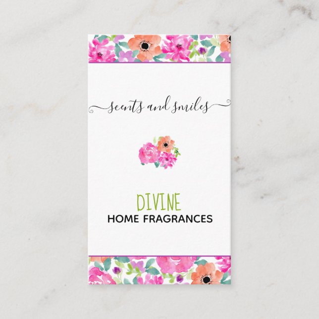 Tarjeta De Visita Cera artesanal funde acuarela floral vertical (Anverso)