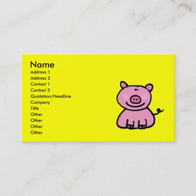 Tarjeta De Visita Cerdo Rosa Lindo Dibujado a Mano Cartoon (Anverso)