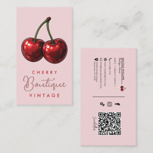Tarjeta De Visita Cerezas Rojas Brillantes Retro Glam