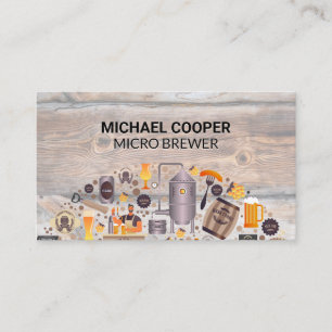 Tarjeta De Visita Cervecería   Restaurante   Fondo de Madera