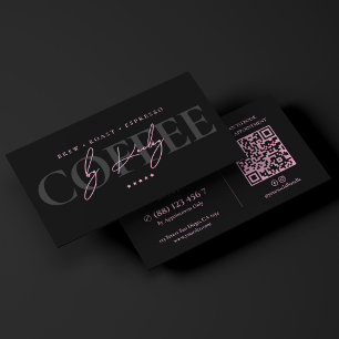 Tarjeta De Visita Cervecero Maestro de Café Minimalista Rosa Negro