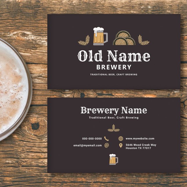 Tarjeta De Visita Cerveza Mug & Barrels - Cervecería (Beer Mug & Barrels - Brewery Business Card)