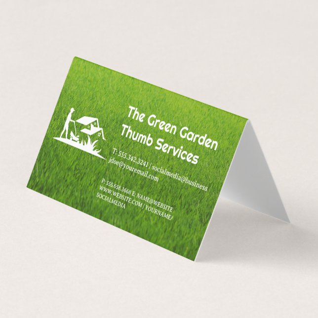 Tarjeta De Visita Césped | Jardinero cortando césped (Anverso)