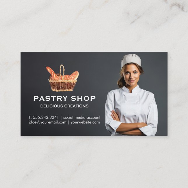 Tarjeta De Visita Cesta de Baguettes | Chef Sonriente (Anverso)