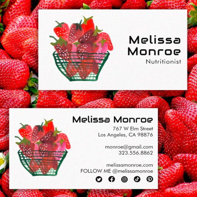 Tarjeta De Visita Cesta de fresas con encanto de color de agua dulce (Subido por el creador)
