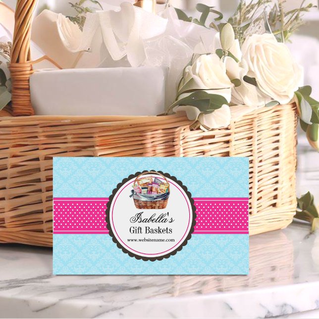 Tarjeta De Visita Cesta de regalo elegante (Promote your gift basket business with these beautiful business cards ready for you to customize.)