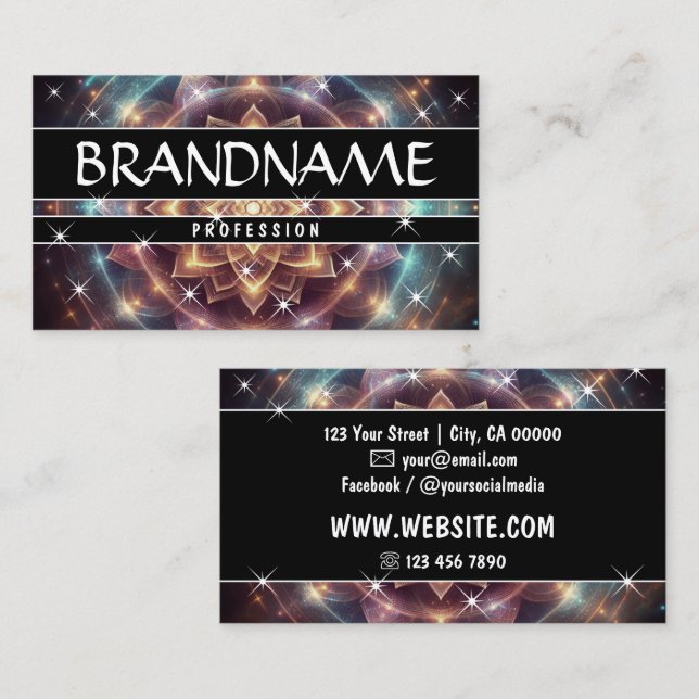 Tarjeta De Visita Chakra Flor de vida Purpurina esparcen estrellas (Anverso / Reverso)