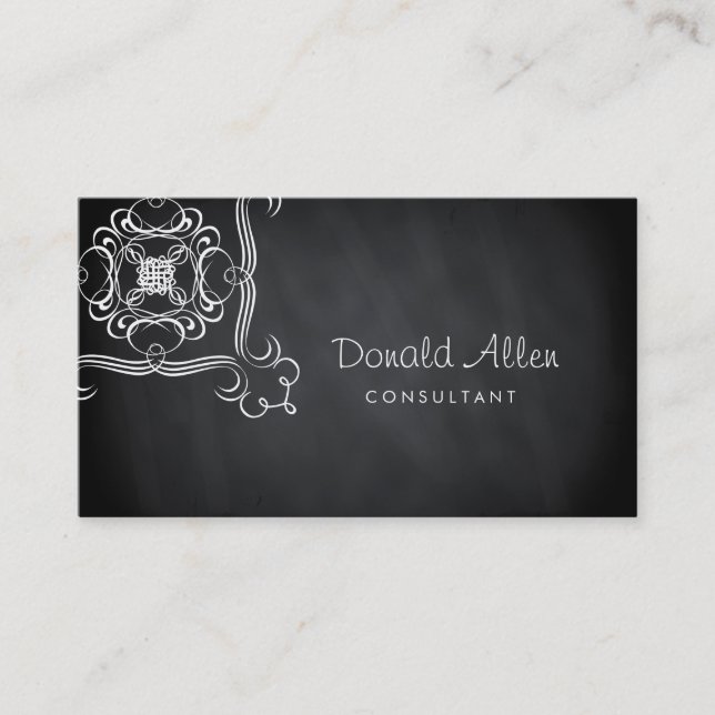 Tarjeta De Visita Chalkboard Black Vintage Professional Damask (Anverso)